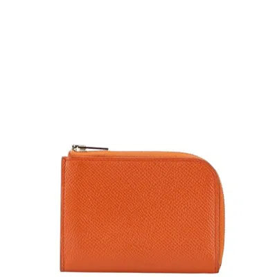 Pre-owned Hermes Orange Epsom Leather Coin Purse/coin Case ()