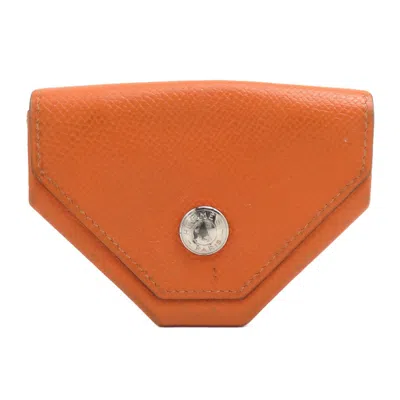Pre-owned Hermes Orange Epsom Leather Coin Purse/coin Case ()