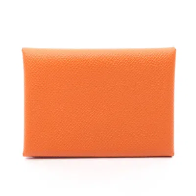 Pre-owned Hermes Orange Epsom Leather Coin Purse/coin Case ()