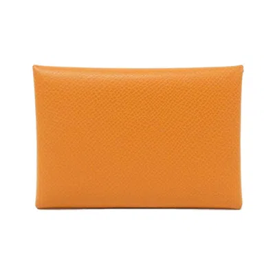 Pre-owned Hermes Orange Epsom Leather Coin Purse/coin Case ()