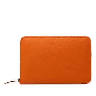 Pre-owned Hermes Orange Epsom Leather Long Bill Wallet (bi-fold) ()