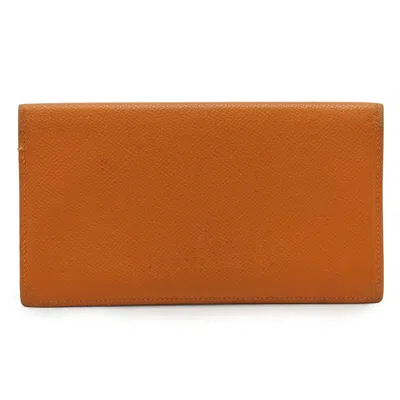 Pre-owned Hermes Orange Epsom Leather Long Wallet (bi-fold) ()