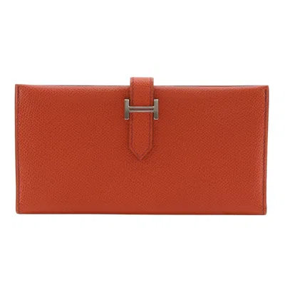 Pre-owned Hermes Orange Epsom Leather Long Wallet (bi-fold) ()
