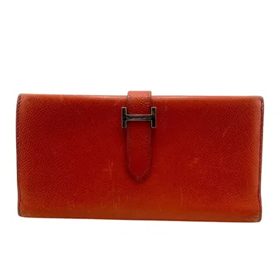 Pre-owned Hermes Orange Epsom Leather Long Wallet (bi-fold) ()