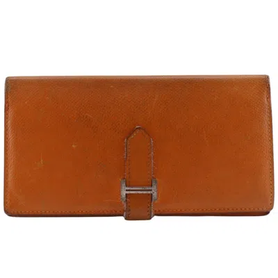 Pre-owned Hermes Orange Epsom Leather Long Wallet (bi-fold) ()