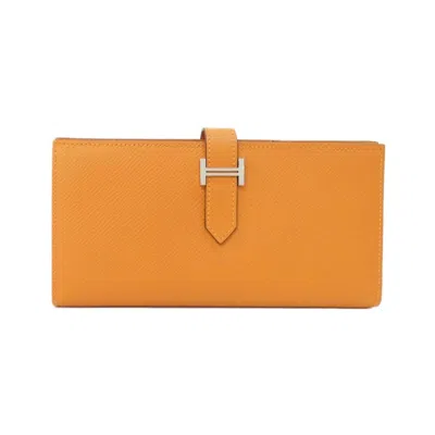 Pre-owned Hermes Orange Epsom Leather Long Wallet (bi-fold) ()
