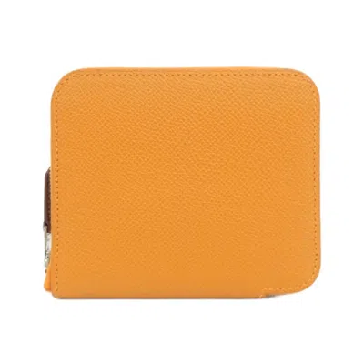 Pre-owned Hermes Orange Epsom Leather Silk Card Wallet ()