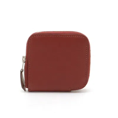 Pre-owned Hermes Orange Epsom Leather Silk Coin Purse/coin Case ()