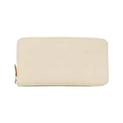 Pre-owned Hermes Orange Epsom Leather Silk Long Wallet (bi-fold) ()