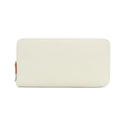 Pre-owned Hermes Orange Epsom Leather Silk Long Wallet (bi-fold) ()