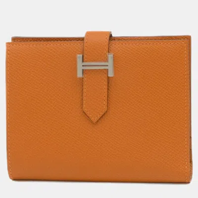 Pre-owned Hermes Orange Epson Bearn Compact Wallet
