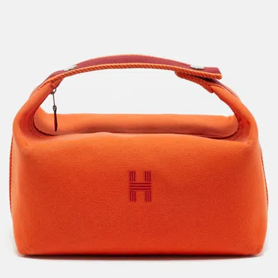 Pre-owned Hermes Orange Feu Canvas Large Bride-a-brac Pouch