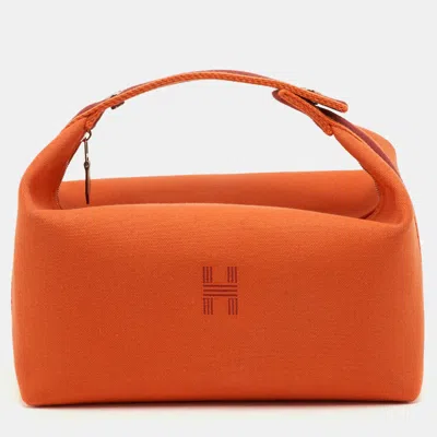 Pre-owned Hermes Orange Feu Canvas Large Bride-a-brac Pouch