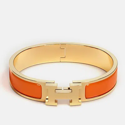 Pre-owned Hermes Orange Fruite Enamel Clic H Bracelet Size Pm
