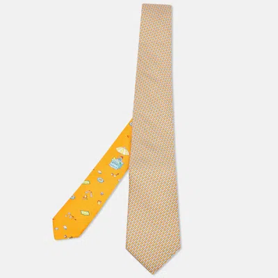 Pre-owned Hermes Hermès Orange Geomteric Print Silk Tie