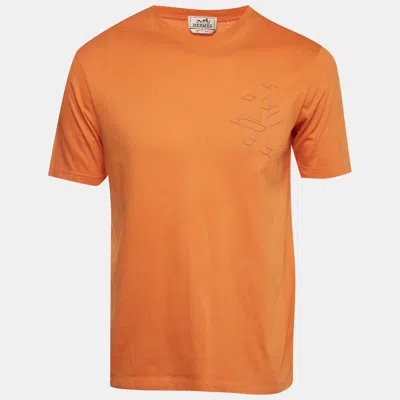 Pre-owned Hermes Hermès Orange Jersey "h 3d" Detail Crewneck T-shirt S