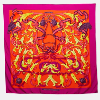 Pre-owned Hermes Hermès Orange Le Mors A La Conetable Silk Scarf