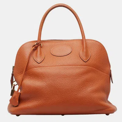 Pre-owned Hermes Orange Leather Clemence Bolide 31 Bag