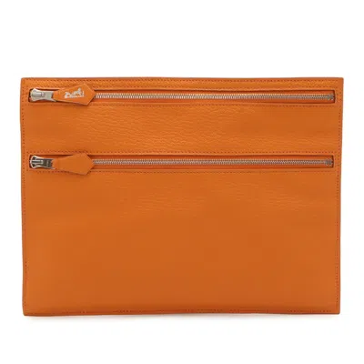 Pre-owned Hermes Orange Leather Clutch Bag Pouch ()