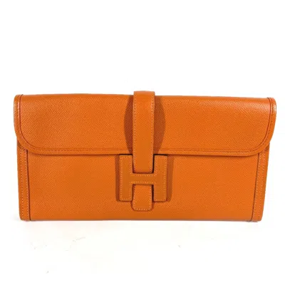 Pre-owned Hermes Orange Leather Clutch Bag ()
