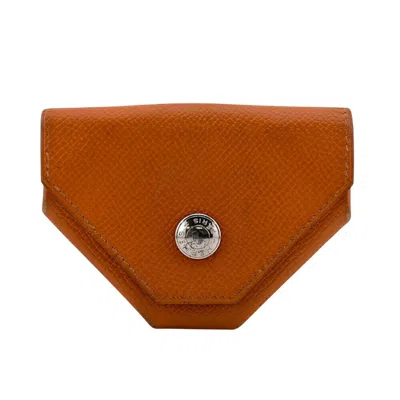 Pre-owned Hermes Orange Leather Coin Purse/coin Case ()