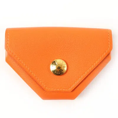 Pre-owned Hermes Orange Leather Coin Purse/coin Case ()