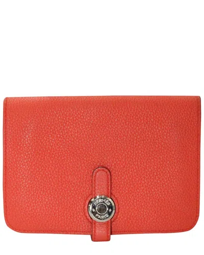 Pre-owned Hermes Hermès Orange Leather Dogon Compact Wallet (authentic Pre-loved)
