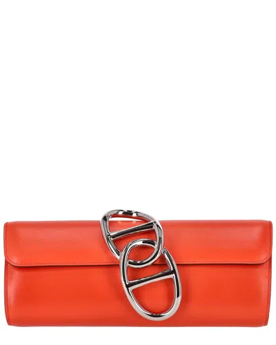 Hermes Hermès Orange Leather Egee Clutch (authentic Pre-loved) In Pattern