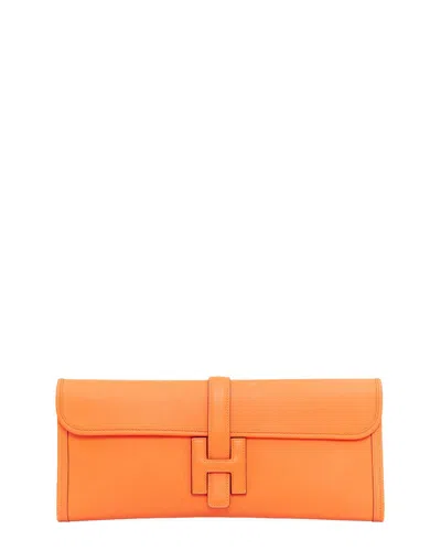 Pre-owned Hermes Hermès Orange Leather Envelope Clutch (authentic Pre-loved)