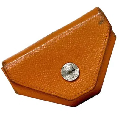 Pre-owned Hermes Orange Leather Epsom Leather Coin Purse/coin Case ()