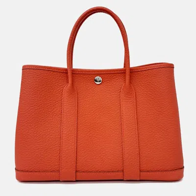 Pre-owned Hermes Orange Leather Garden Party 30