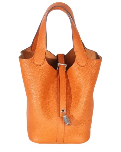 Pre-owned Hermes Hermès Orange Leather H Clemence Picotin Lock 18 Phw (authentic Pre-loved)