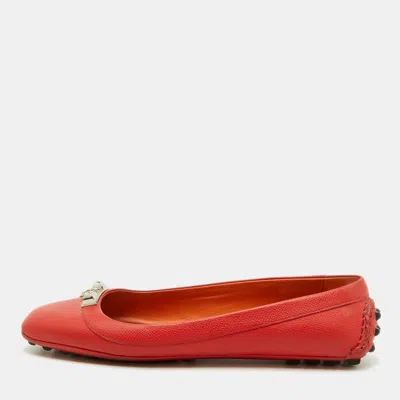 Pre-owned Hermes Orange Leather Liberty Ballet Flats Size 37
