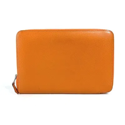 Pre-owned Hermes Orange Leather Long Wallet (bi-fold) ()