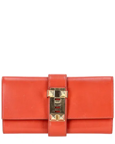 Pre-owned Hermes Hermès Orange Leather Medor Clutch (authentic Pre-loved)