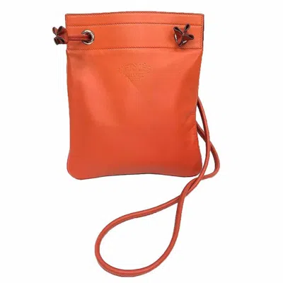 Pre-owned Hermes Orange Leather Pochette Shoulder Bag ()
