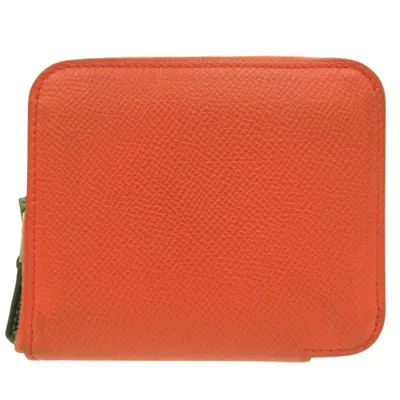 Pre-owned Hermes Orange Leather Silk Coin Purse/coin Case ()