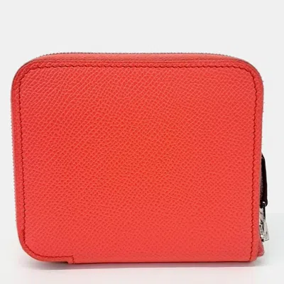 Pre-owned Hermes Orange Leather Silky Half Wallet