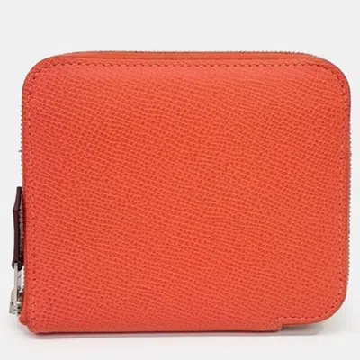Pre-owned Hermes Orange Leather Silky Wallet (w)