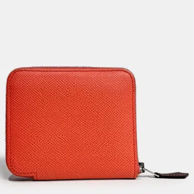 Pre-owned Hermes Orange Leather Silky Wallet (z)