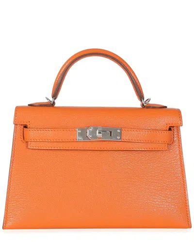 Pre-owned Hermes Hermès Orange Leather Terre Battue Verso Mysore Chevre Sellier Mini Kelly 20  Ii Phw (authentic Pre-