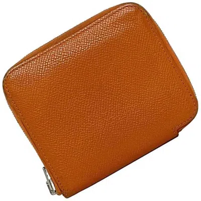 Pre-owned Hermes Orange Leather Wallet (bi-fold) ()