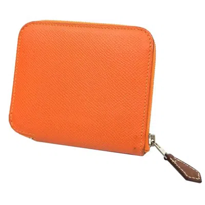 Pre-owned Hermes Orange Leather Wallet (bi-fold) ()