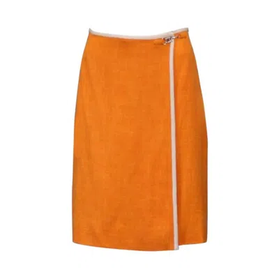 Pre-owned Hermes Orange Linen Look Wrap Skirt