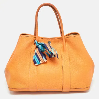 Pre-owned Hermes Orange Negonda Leather Garden Party 36 Bag