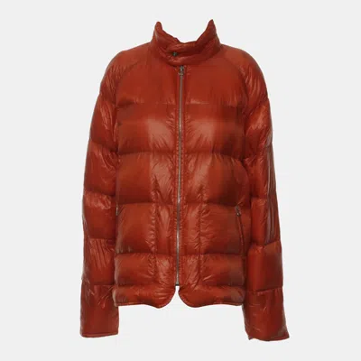 Pre-owned Hermes Orange Nylon Extra Light Zip Up Piumino Jacket