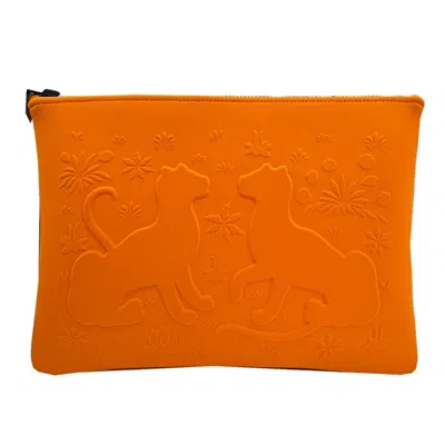 Pre-owned Hermes Orange Nylon Polyamide Clutch Bag Pouch ()