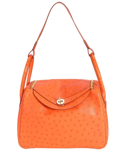 Pre-owned Hermes Hermès Orange Ostrich Lindy 30 Ghw (authentic Pre-loved)