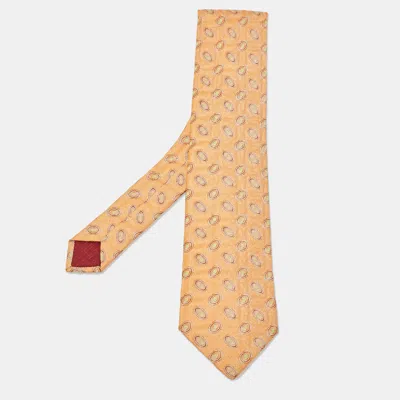 Pre-owned Hermes Orange Patterned Silk Tie