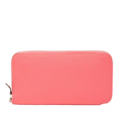 Pre-owned Hermes Orange Pink Rose Azalee Epsom Leather Long Wallet (bi-fold) ()